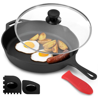 MegaChef 12 Inch Cast Iron Skillet with Glass Lid