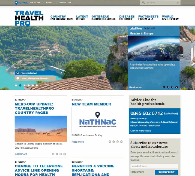 Travel Health Pro web screenshot
