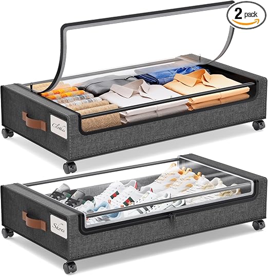 Yecaye Under-Bed Storage with Wheels, 2 Pack