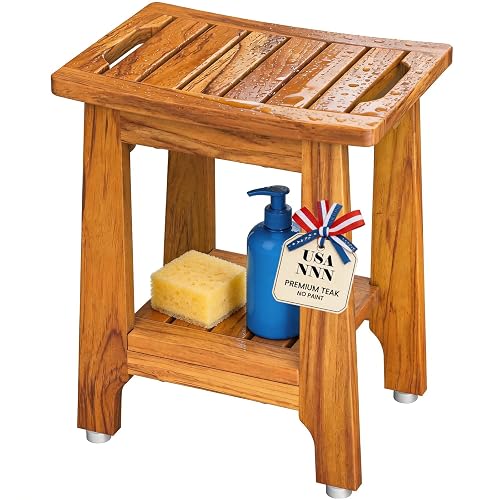 14" Compact Teak Shower Stool