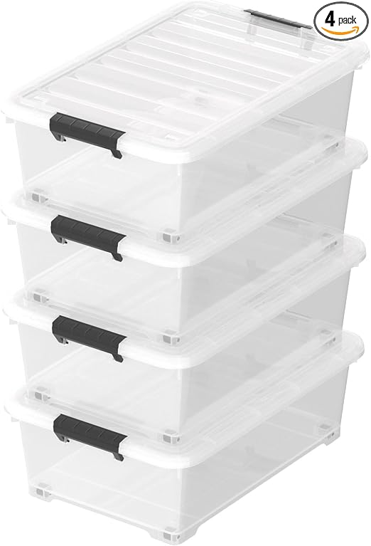 Sandmovie 20-Quart Wheeled Storage Boxes, 4 Pack