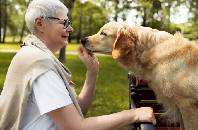 Elderly person spendng tim with their pets