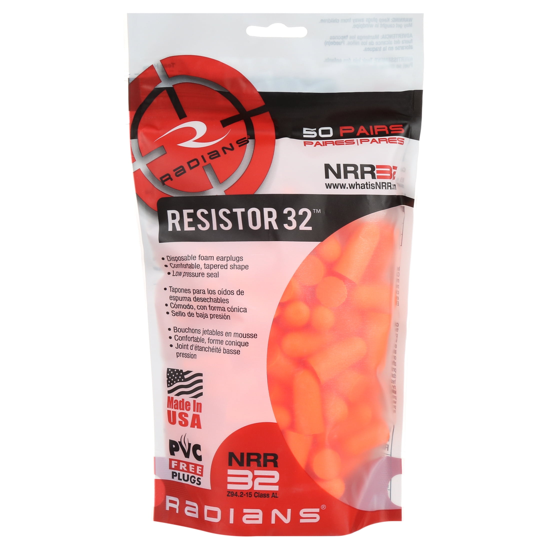Radians Disposable Foam Earplugs, 50 Pair