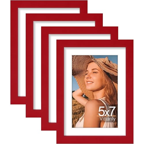 Vittanly 5x7 Picture Frames Set of 4, Red