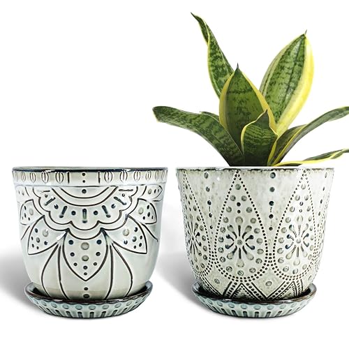Gepege 6 Inch Ceramic Plant Pots with Drainage and Saucers