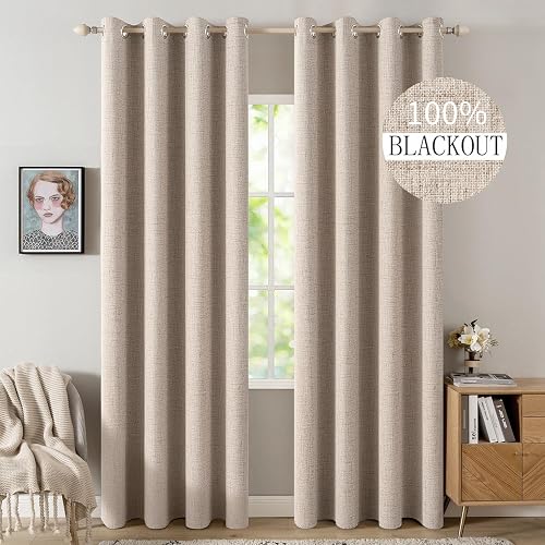 MIULEE 100% Blackout Linen Curtains 52x84