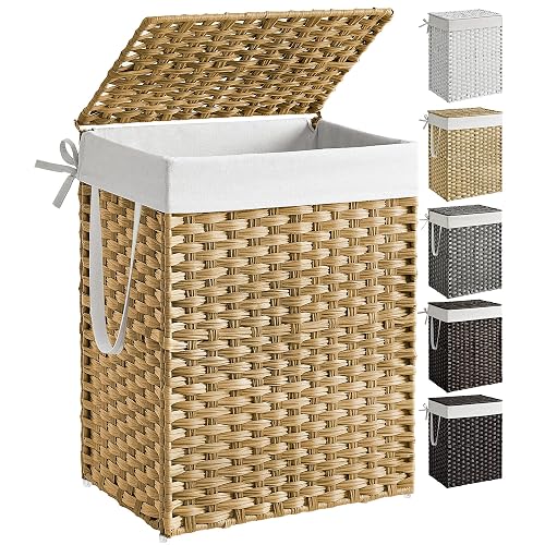 SONGMICS 90L Synthetic Rattan Hamper with Lid