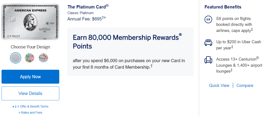 web screenshot ob benefits of the American Express Platinum Card