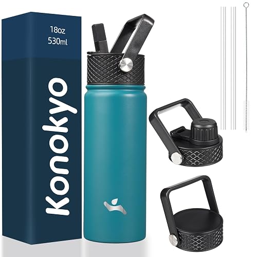 Konokyo 18 oz Insulated Stainless Water Bottle with Straw Lid