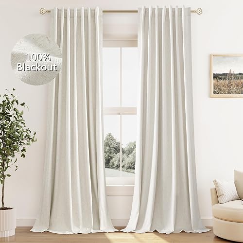 Guken Cream Linen Blackout Curtains 84 Inch
