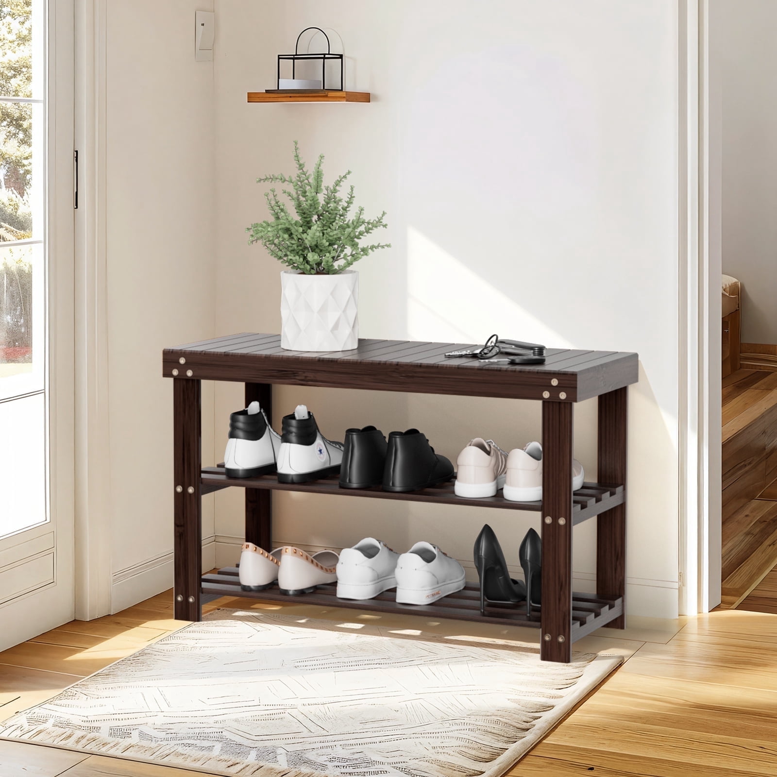 CHITOOMA 3-Tier Bamboo Shoe Storage Bench