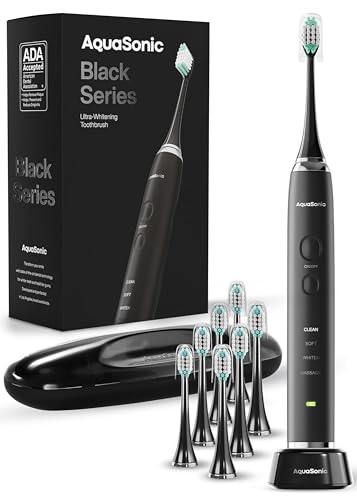 Aquasonic Black Series Ultra Whitening Electric Toothbrush, 8 Brush Heads and Travel Case