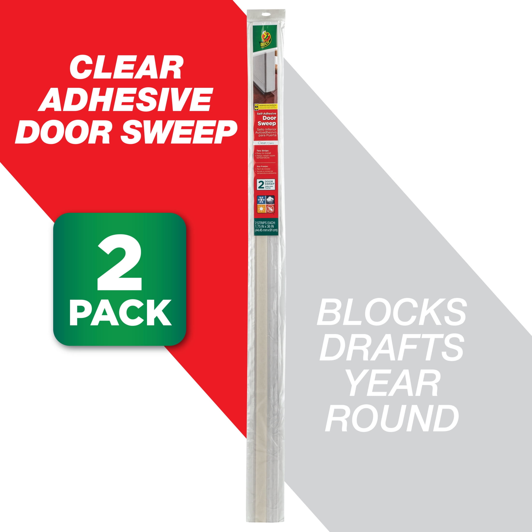 Duck Brand Clear Adhesive Door Bottom Seal, 2 Pack
