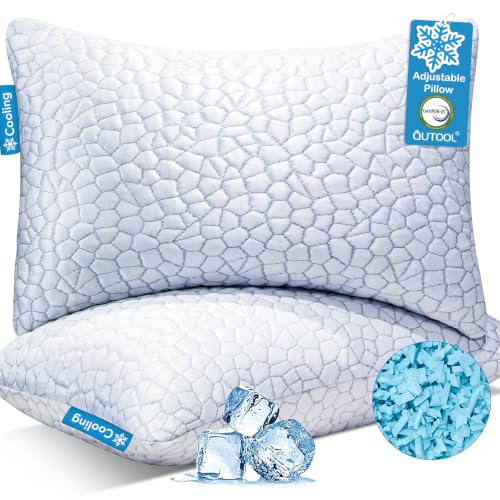 QUTOOL Cooling Pillow 2 Pack, Shredded Memory Foam, Queen Size Set of 2, Adjustable Firm