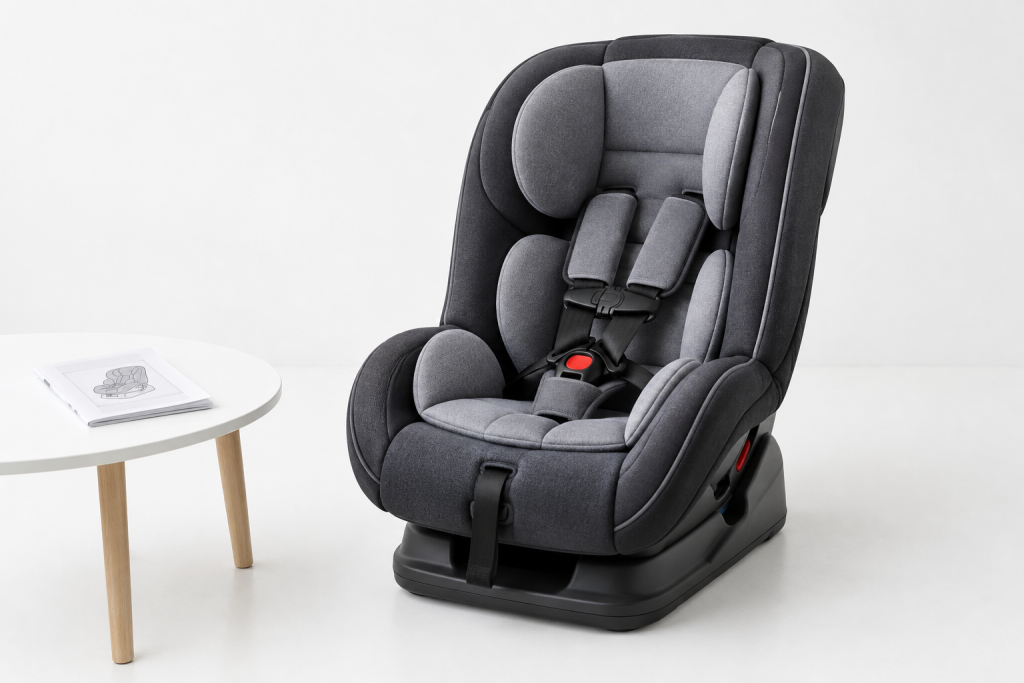 Unbranded child car seat photographed outside a vehicle, not an installation example