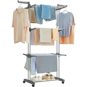 SONGMICS 4-Tier Clothes Drying Rack, Steel Rolling Laundry Dryer Stand, Gray