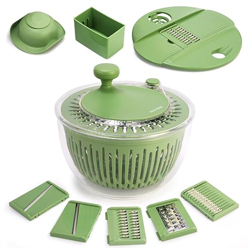 SUSTEAS Salad Spinner with 5 Blade Slicer, 5 Qt