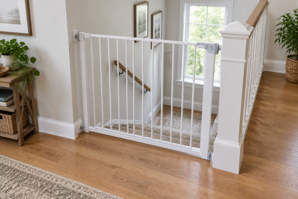 Illustration of a gate near a staircase; not a verified installation example