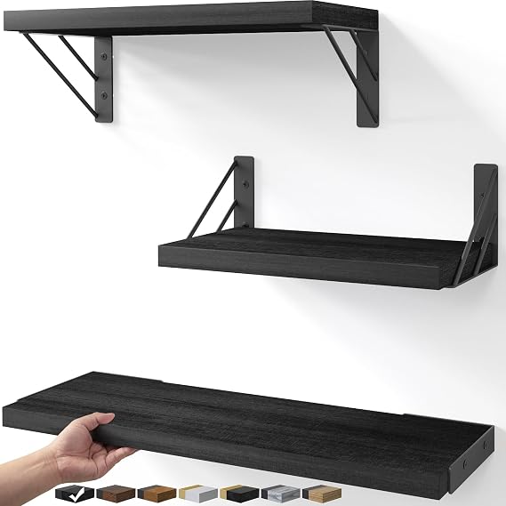 BAYKA Wall-Mounted Floating Shelves, Set of 3