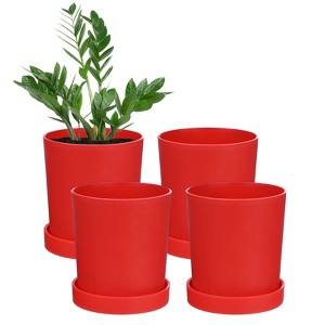 Unique Bargains Plastic Flower Pots, 4 Pc, Red, 4.5 in