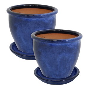 Sunnydaze Chalet Ceramic Planters with Drainage Holes and Saucers