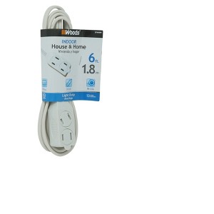 Woods 6 ft Indoor Extension Cord, White, 3 Outlets