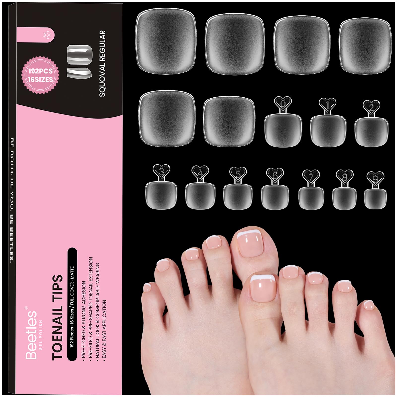 Beetles soft gel toe nail tips, square, 192 pieces