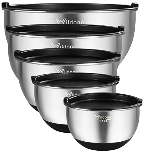 Wildone 5-Piece Stainless Mixing Bowls with Lids