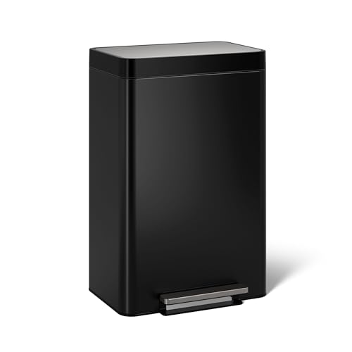Kohler 13-Gallon Black Stainless Step Trash Can