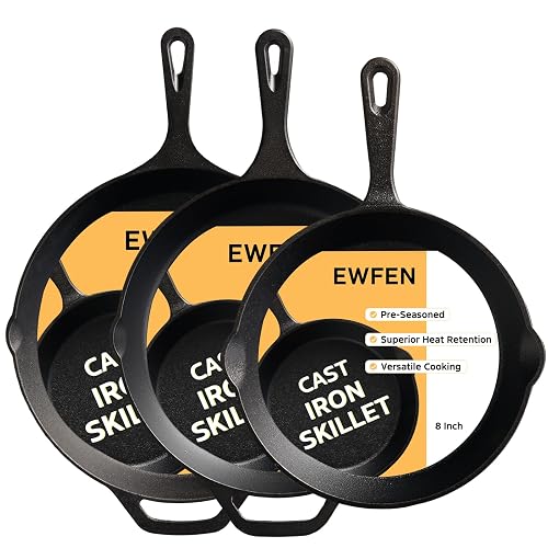 EWFEN Cast Iron Skillet 3-Piece Set
