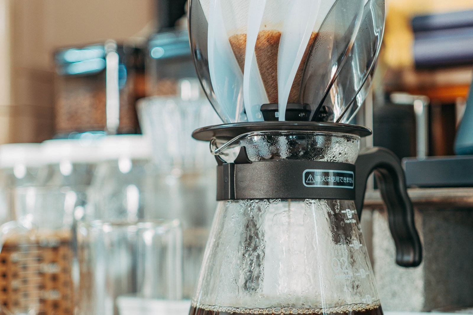 Pour-over drip coffee setup on a counter