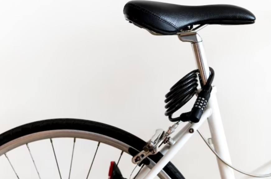 closeup of mountain bike isolated on white background