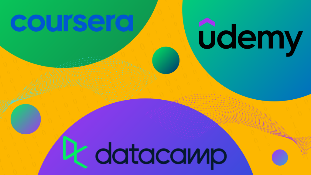 illustration datacamp, udemy and coursera logos