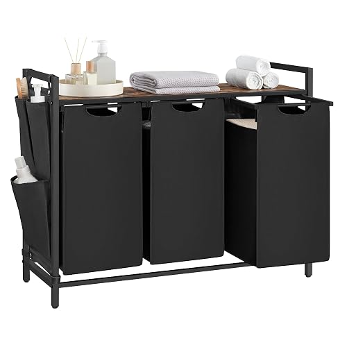 VASAGLE Laundry Hamper with Shelf, 3 Pull-Out Bags