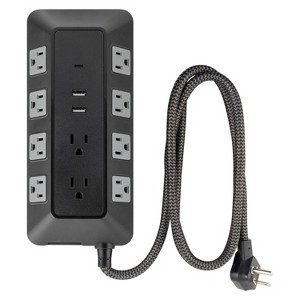 GE 4 ft 10 Outlet Surge Protector with USB Ports, Braided Cord, 3540 Joules