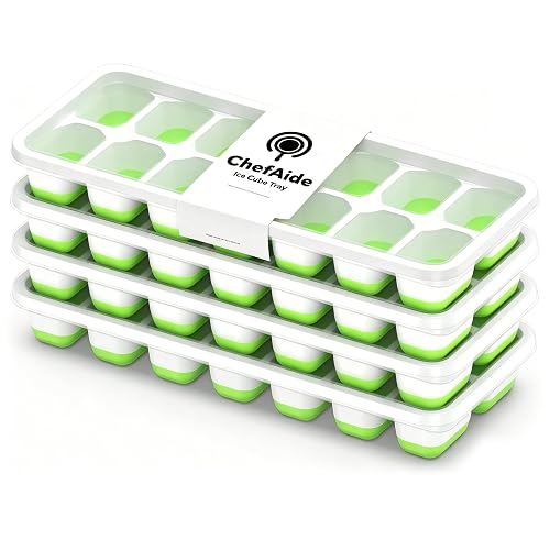 ChefAide Silicone Ice Cube Trays with Lids, 4 Pack