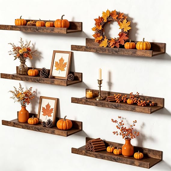 upsimples Brown Floating Shelves, Six Pieces