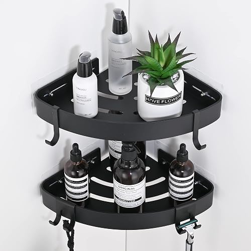 DUFU Adhesive Corner Shower Caddy with Hooks, 2 Pack