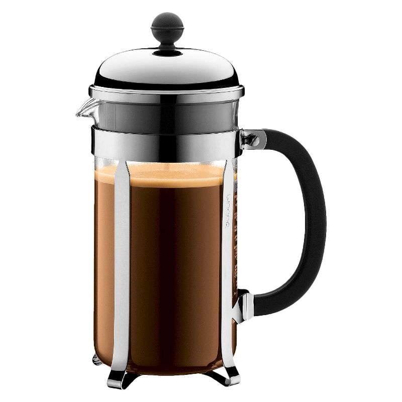 Bodum Chambord 8-cup French press, chrome frame, black handle