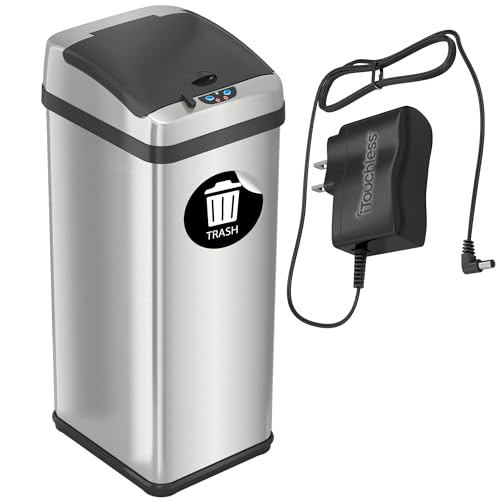 iTouchless 13 Gallon Round Sensor Can with AC Adapter