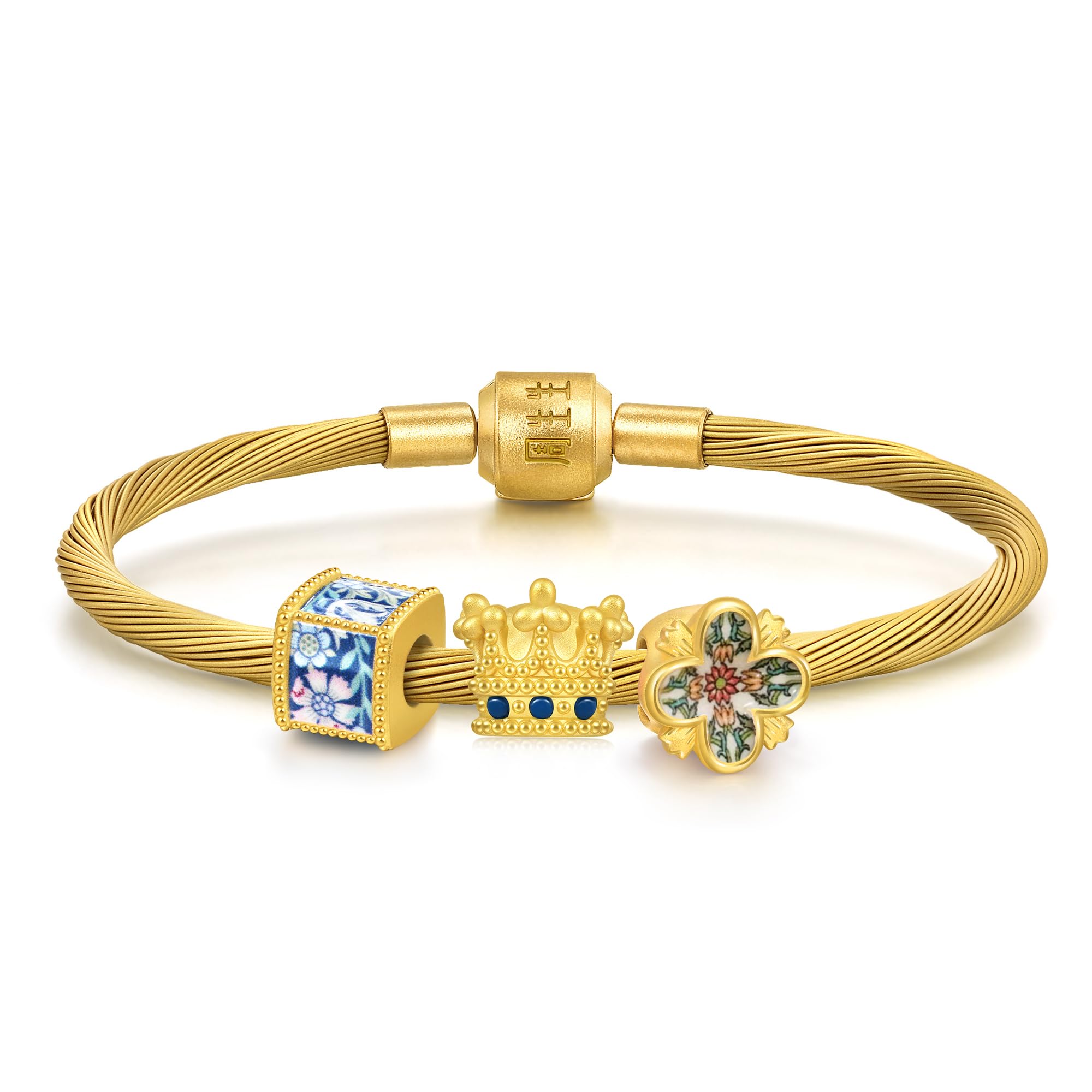 CHOW SANG SANG 999 24K Gold Charme V&A Museum Romance Charm Trio Bracelet Jewelry Set for Women 17cm