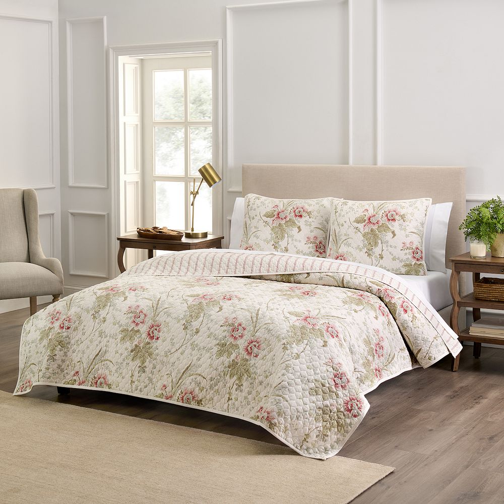 Waverly Stonington 3-Piece Quilt Set - King - 100% Cotton Lightweight Bedding in Ivory