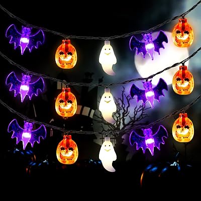 Orange and purple halloween fairy lights with remote