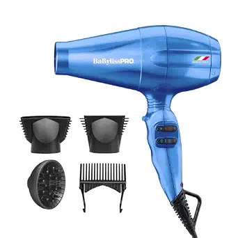 BaBylissPRO Portofino hair dryer in blue with attachments