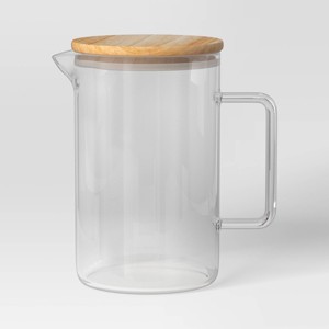 Glass Beverage Pitcher with Wood Lid, Threshold