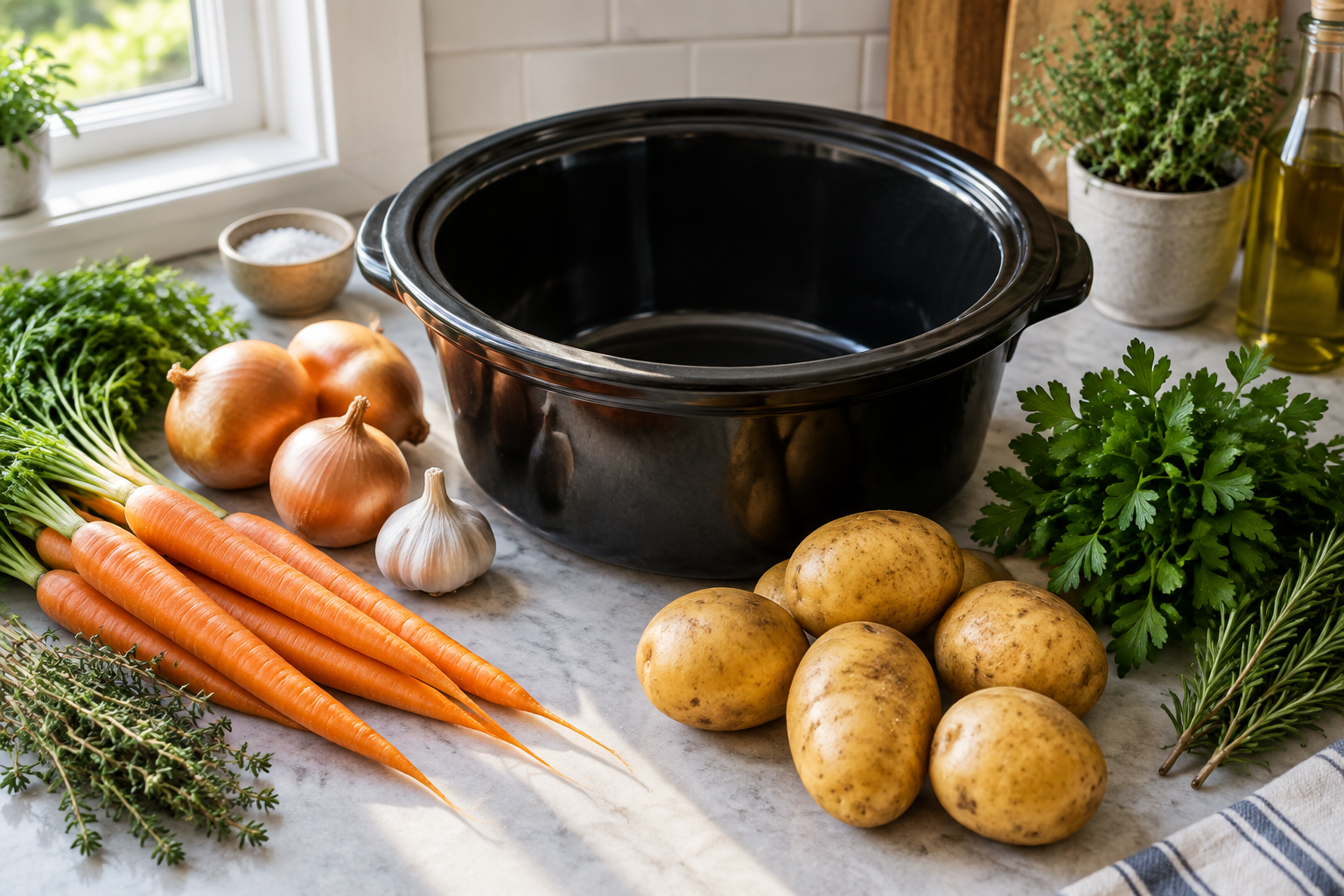 Ingredients prepped for slow cooking