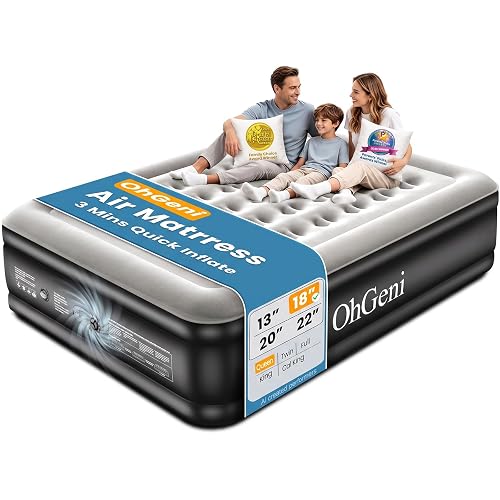 OhGeni Queen Air Mattress with Built-in Pump, 18 inch