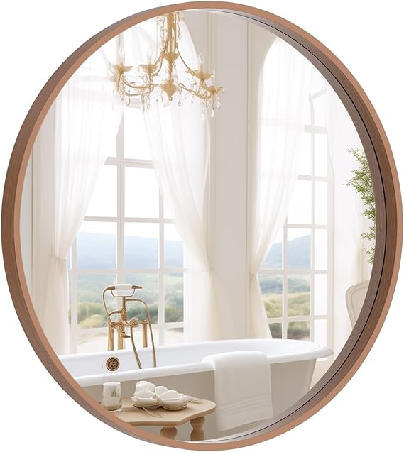 WallBeyond Walnut Round Wood Mirror
