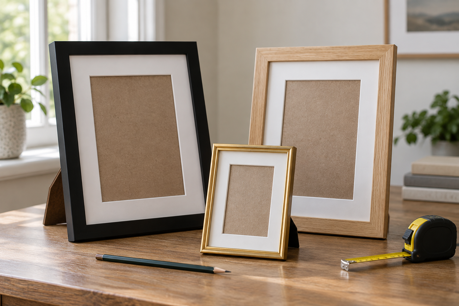 Illustrative tabletop frames showing different mats and sizes