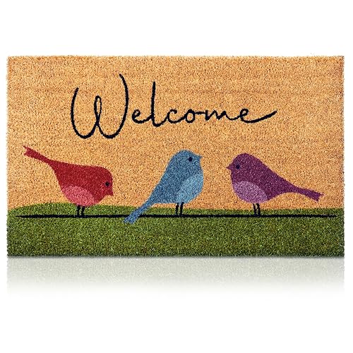 Coir Welcome Mat with Birds, 17 x 29 in